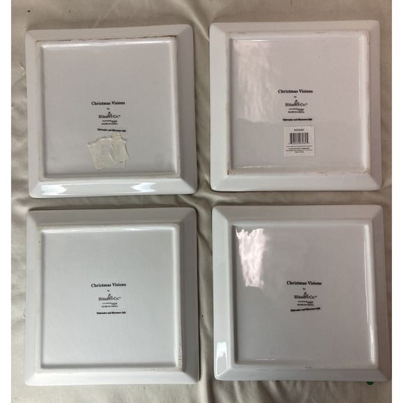 Set of 4 Christmas Visions by Blitzen & Co. Square Snack/Appetizer Plates - Picture 6 of 11